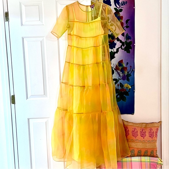 🌺🎉HP🎉🌺 NWT Staud Hyacinth Organza Tiered Maxi Dress Multi Sunray - Picture 8 of 16